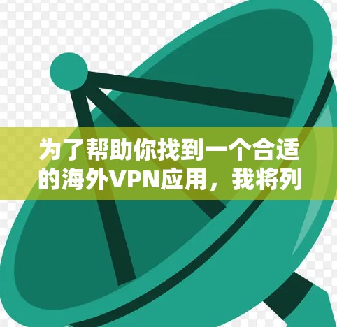 为了帮助你找到一个合适的海外VPN应用，我将列出一些可靠的选择，并提供一个详细的评估，帮助你做出明智的选择